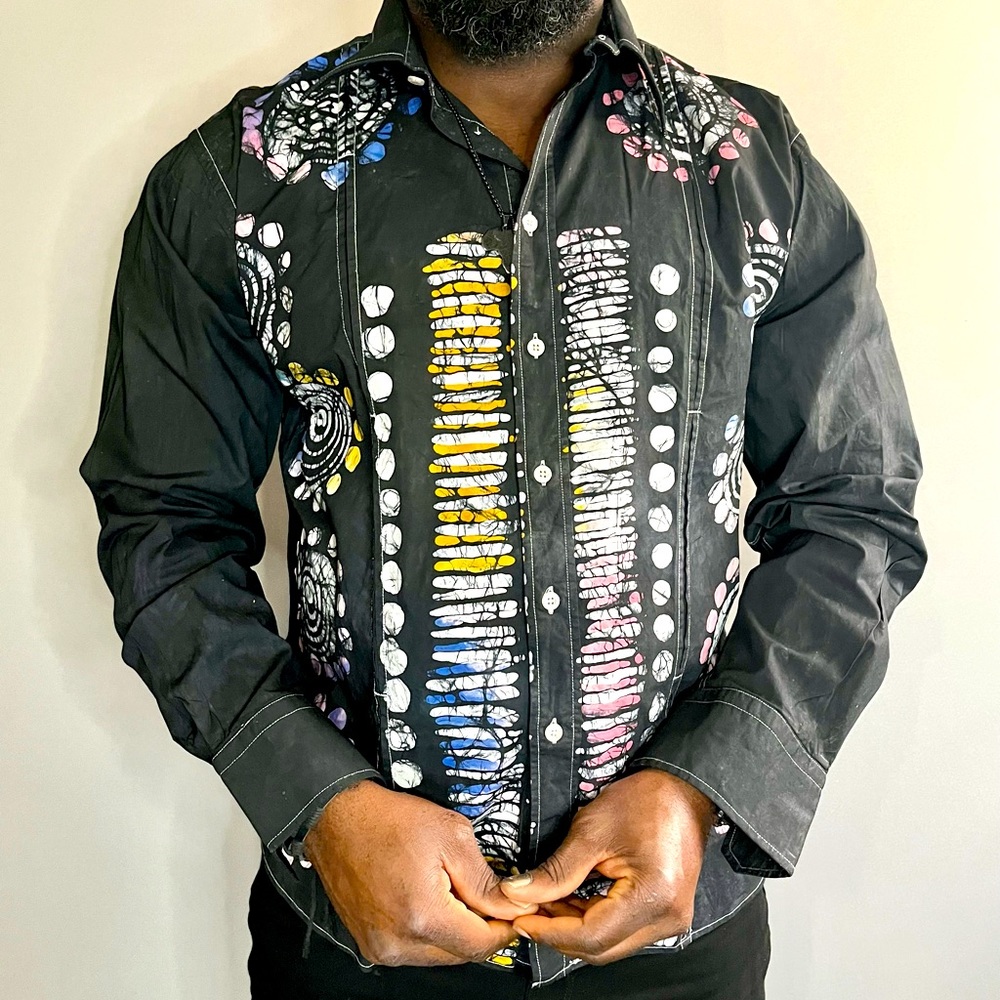 Batik Style African Men Button Down Collared Shirt - image 2